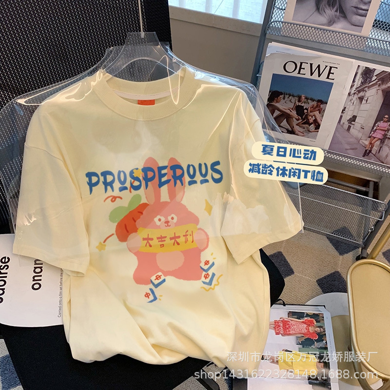 夏季卡通短袖t恤韩版圆领印花上衣宽松大码时尚女装批发 商品详情图 12