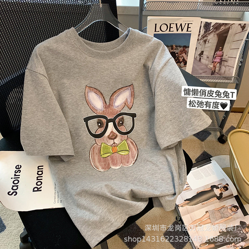 夏季卡通短袖t恤韩版圆领印花上衣宽松大码时尚女装批发 商品详情图 13