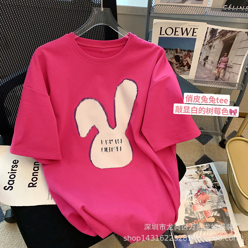 夏季卡通短袖t恤韩版圆领印花上衣宽松大码时尚女装批发 商品详情图 15