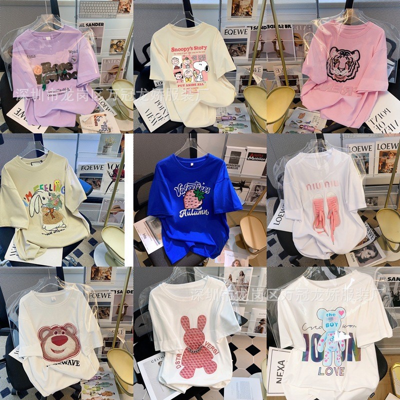 夏季卡通短袖t恤韩版圆领印花上衣宽松大码时尚女装批发 商品主图