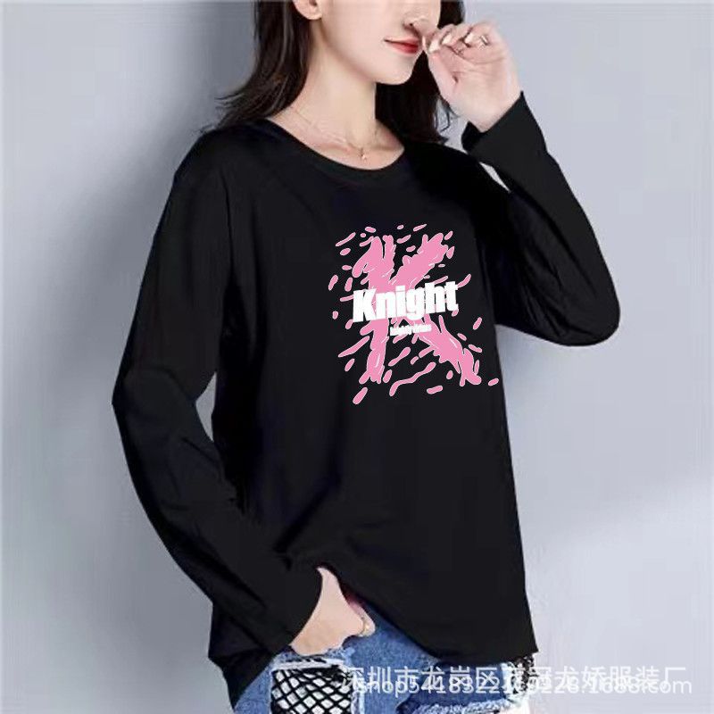 春秋季女装长袖新款女式休闲大码上衣地摊批发长袖t恤打底衫 商品主图