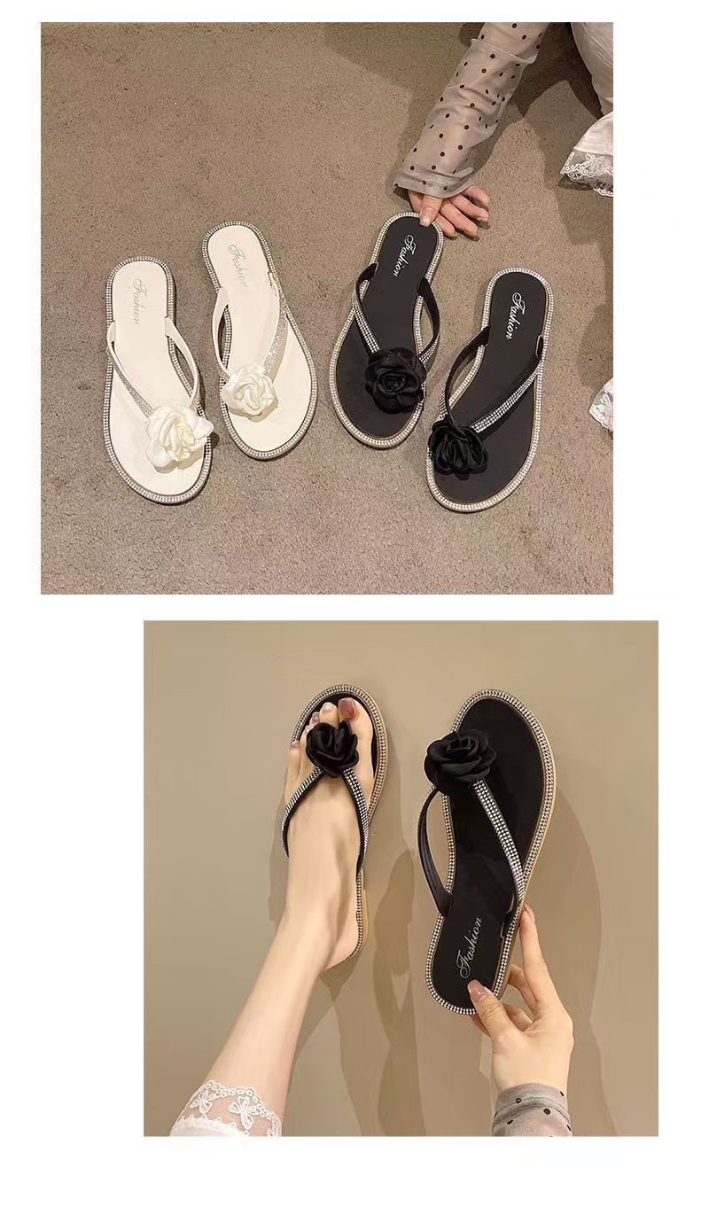 玫瑰拖鞋女外穿时尚优雅洋气沙滩防滑居家用软底夹脚人字凉拖鞋夏 商品详情图 2