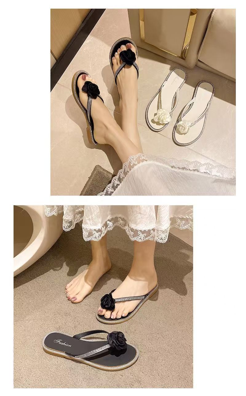 玫瑰拖鞋女外穿时尚优雅洋气沙滩防滑居家用软底夹脚人字凉拖鞋夏 商品详情图 3