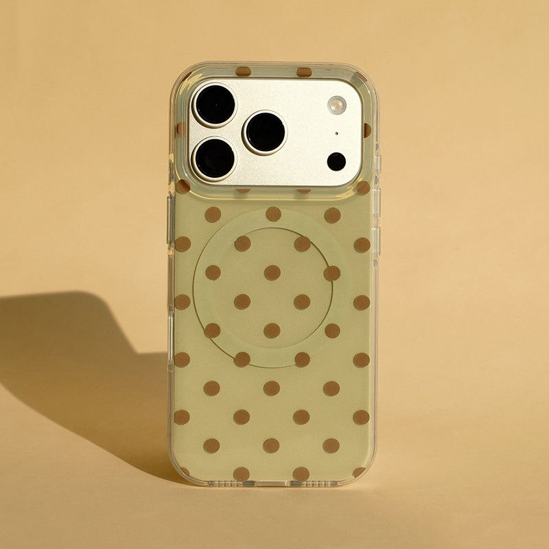 经典波点适用苹果17PROMAX手机壳iPhone15Plus软边硬背14、13高级 大孔IMD磁吸-抹茶绿波点 颜色款式图 5