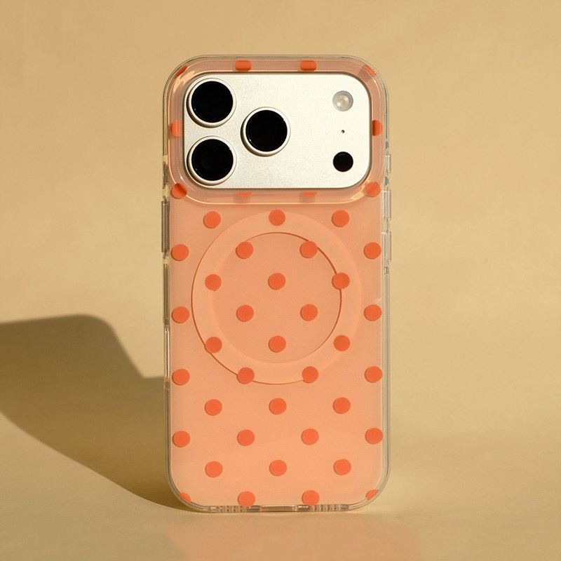 经典波点适用苹果17PROMAX手机壳iPhone15Plus软边硬背14、13高级 大孔IMD磁吸-蜜瓜橙波点 颜色款式图 6