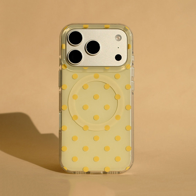经典波点适用苹果17PROMAX手机壳iPhone15Plus软边硬背14、13高级 大孔IMD磁吸-布丁黄波点 颜色款式图 7