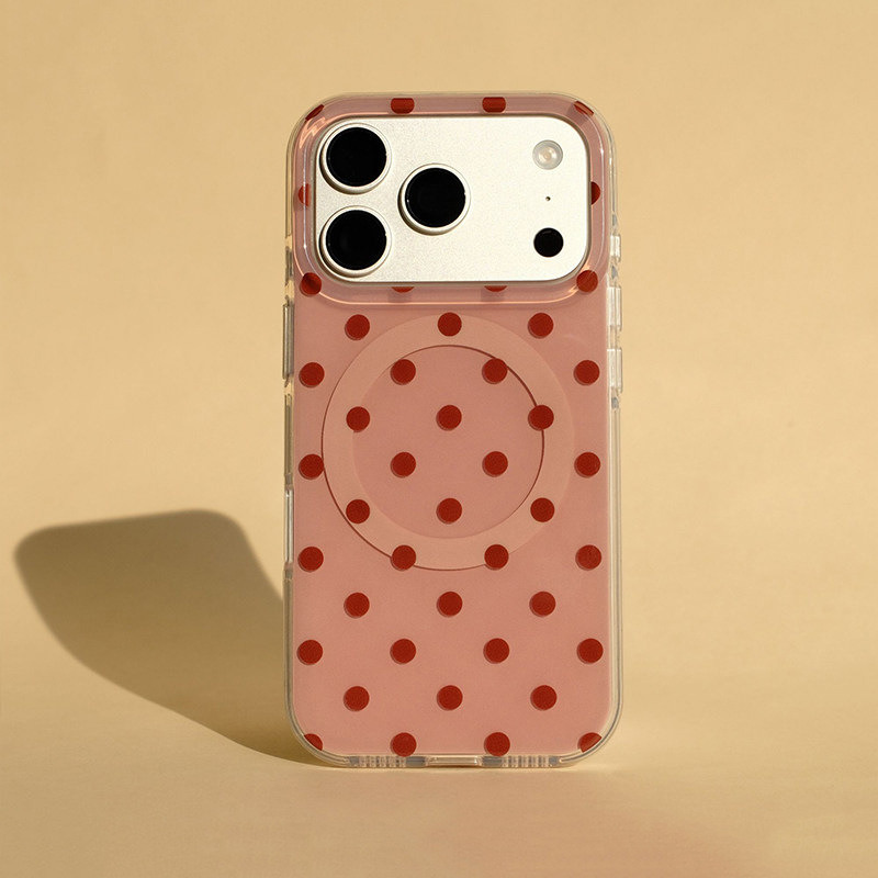 经典波点适用苹果17PROMAX手机壳iPhone15Plus软边硬背14、13高级 大孔IMD磁吸-燕麦色波点 颜色款式图 9
