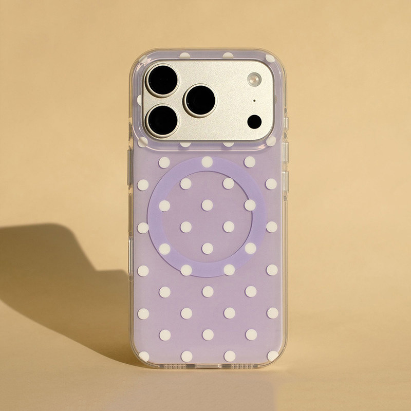 经典波点适用苹果17PROMAX手机壳iPhone15Plus软边硬背14、13高级 大孔IMD磁吸-丁香紫波点 颜色款式图 10