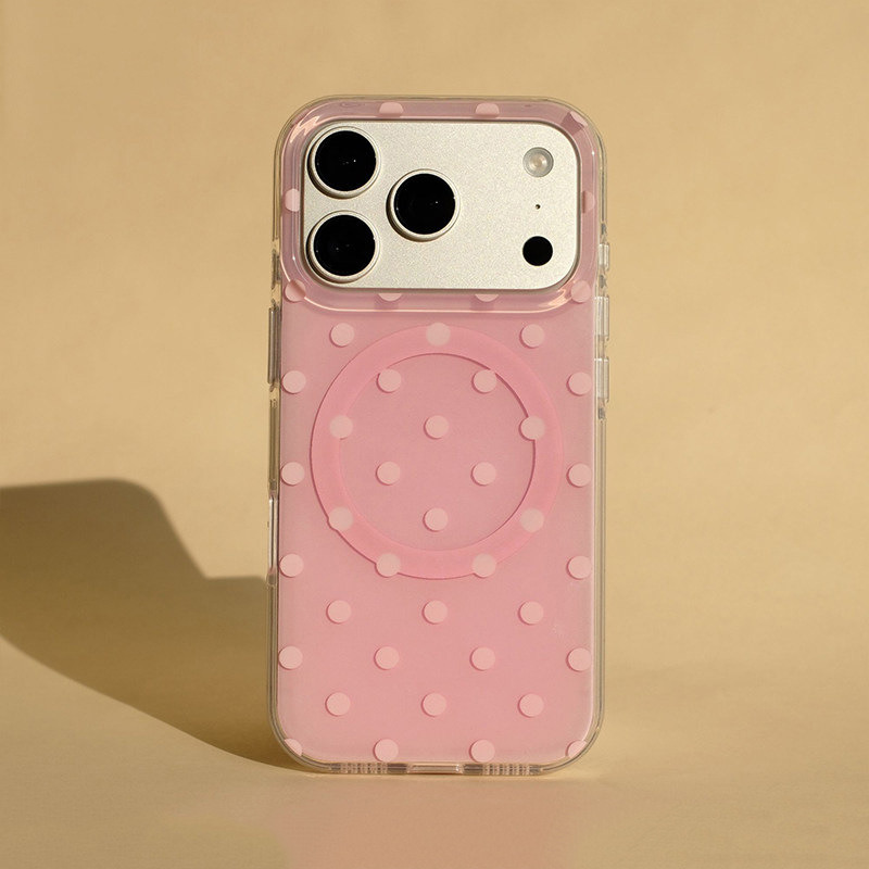 经典波点适用苹果17PROMAX手机壳iPhone15Plus软边硬背14、13高级 大孔IMD磁吸-樱花粉波点 颜色款式图 11