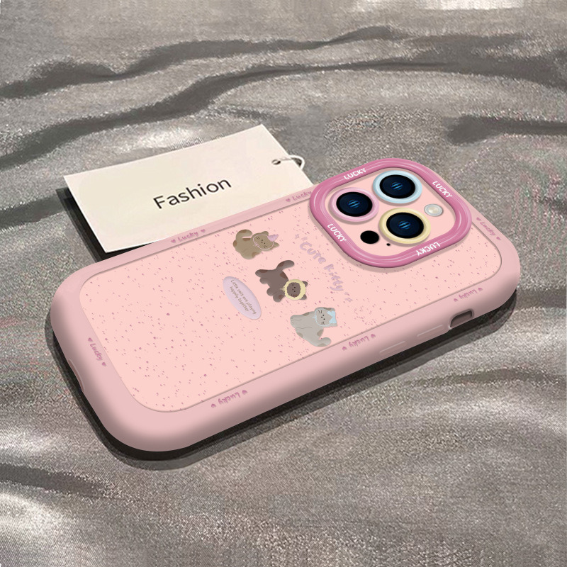 咖啡小猫适用苹果15手机壳新款iphone17promax简约13女挂绳16、8p 咖啡小猫-粉色 颜色款式图 6