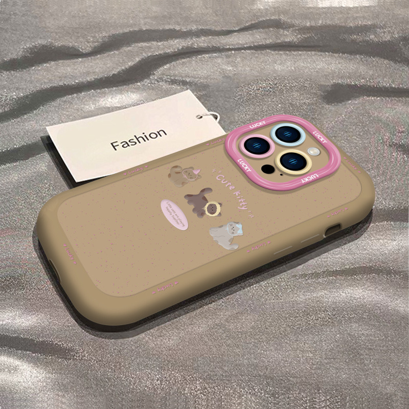 咖啡小猫适用苹果15手机壳新款iphone17promax简约13女挂绳16、8p 咖啡小猫-灰色 颜色款式图 7
