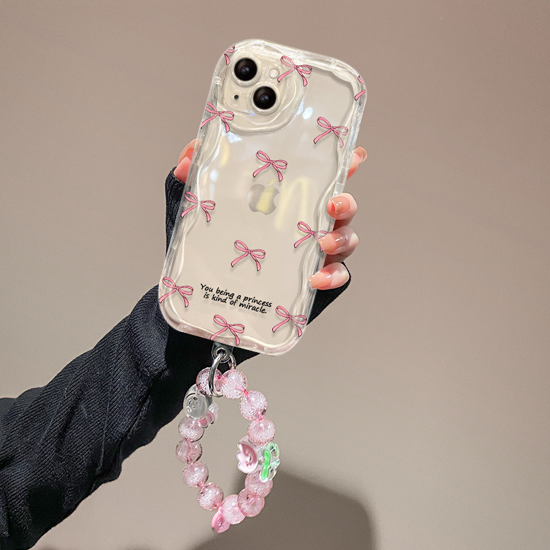 适用苹果17promax手机壳iPhone14、13粉蝴蝶结手链11、12透明硅胶xs 商品主图 3