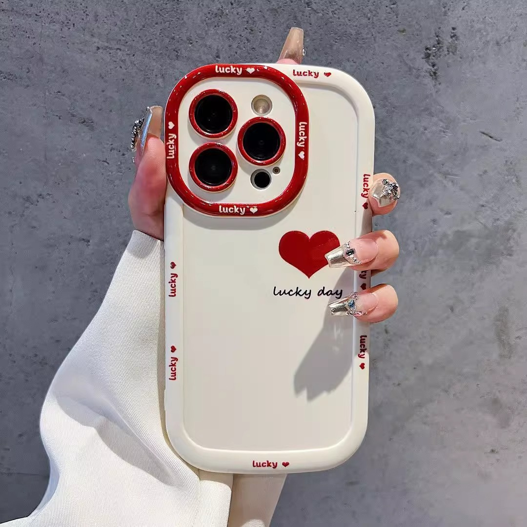 Lucky day小爱心适用苹果17手机壳iphone14promax泡芙硅胶16、13 泡芙壳-白色-lucky day红爱心 颜色款式图 6