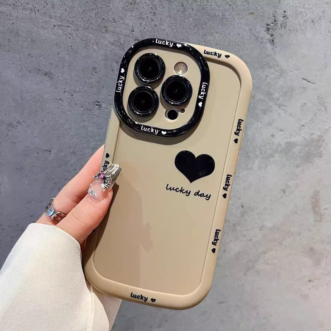 Lucky day小爱心适用苹果17手机壳iphone14promax泡芙硅胶16、13 泡芙壳-茶色-lucky day黑爱心 颜色款式图 7