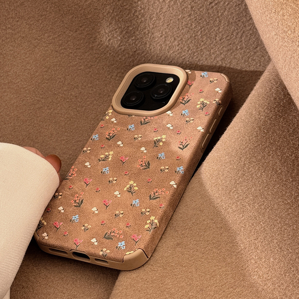 秋冬ins棕色温柔小碎花适用苹果17promax手机壳iphone13新款15pro 天梯贴皮- 彩碎花满屏 颜色款式图 6